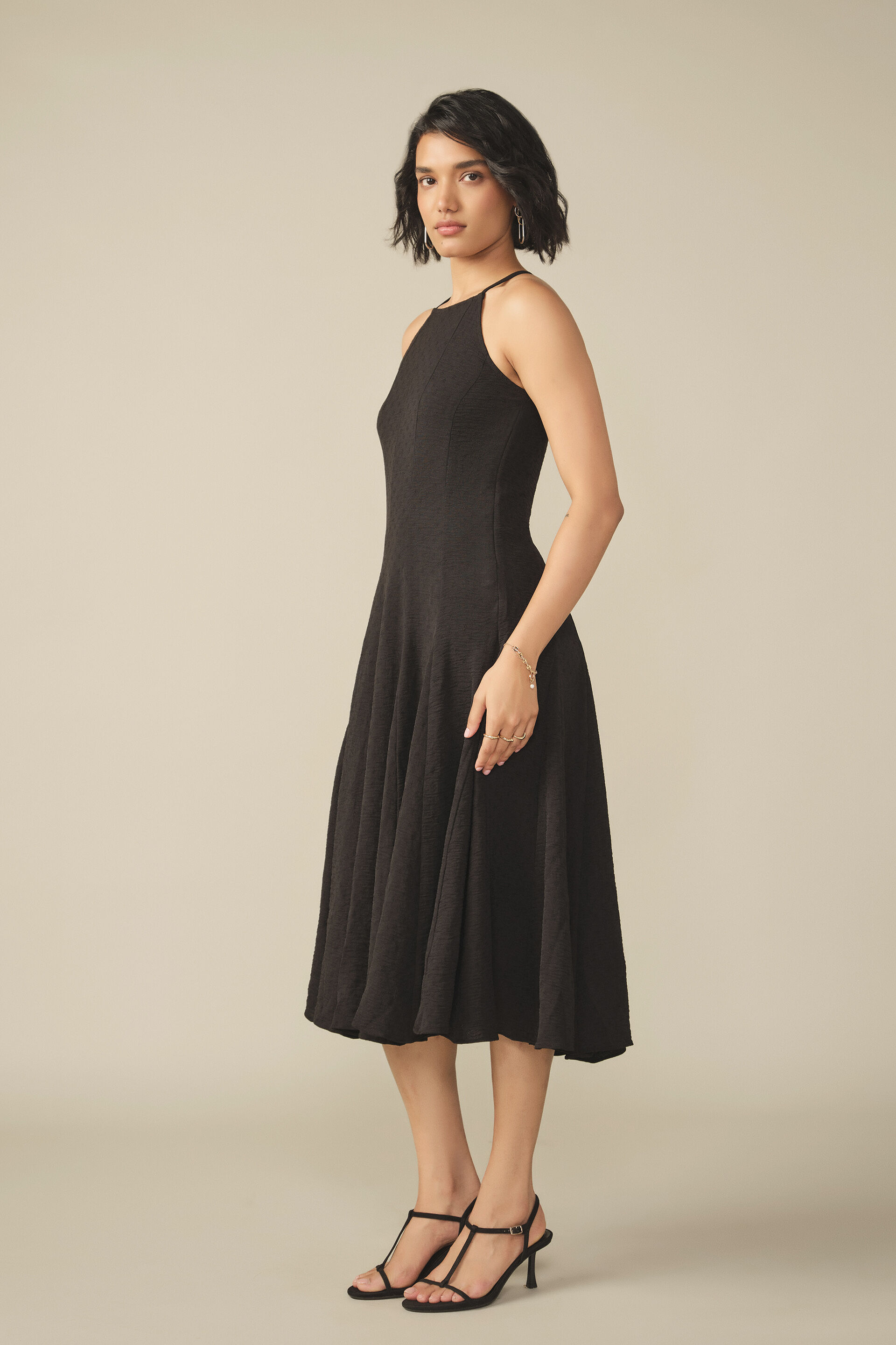 Halter Midi Dress in Black, Black, image 4